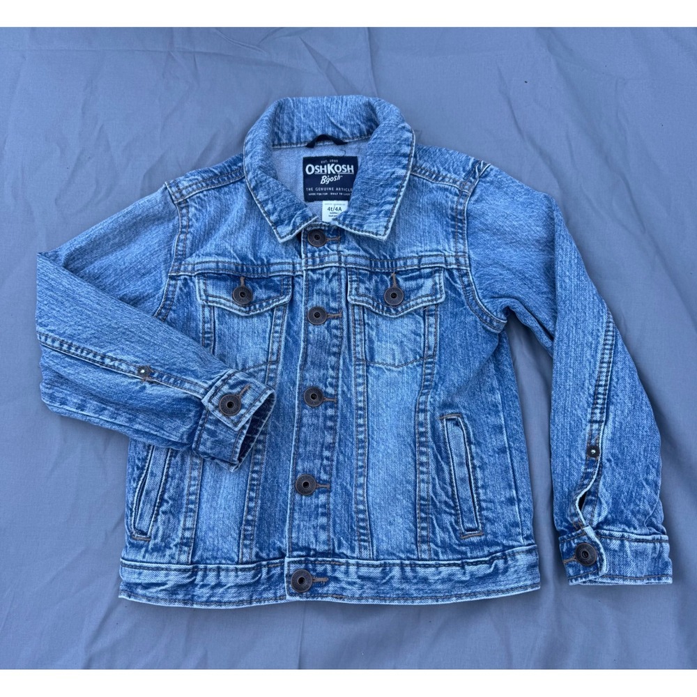 OshKosh Bgosh Toddler Medium Wash Cotton Denim Trucker Jacket Size 4T Blue